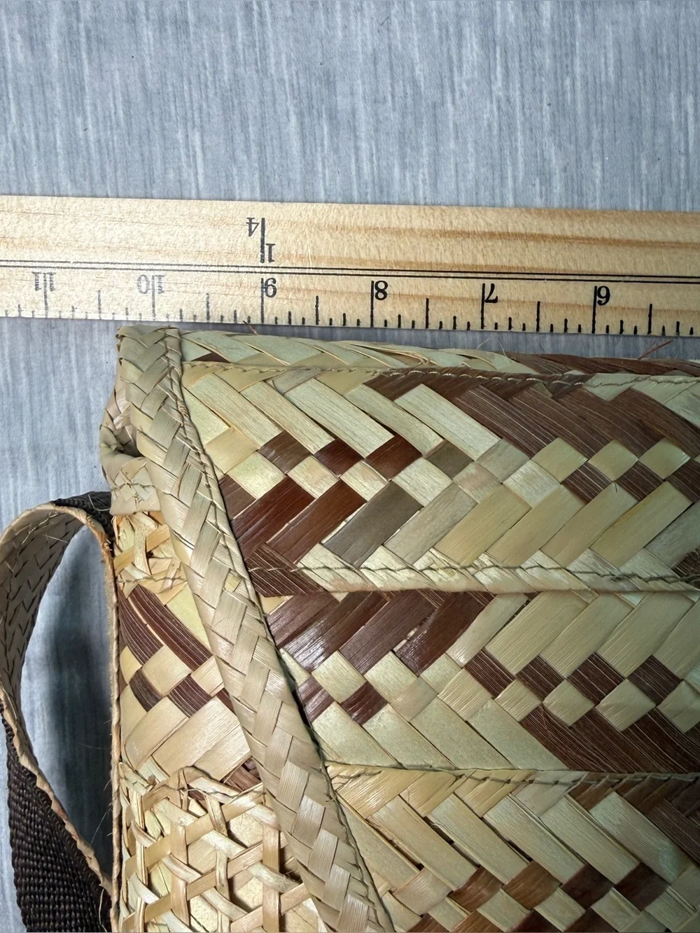 Woven Palm Leaf Crossbody Bag Pattern Natural Brown Floral Lining Vacation Boho